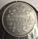 1901  Canadian 5ct Silver, XF Det.  (18612)