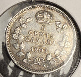 1903 Canadian 5ct Silver, XF.  (18622)