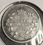 1905 Canadian 5ct Silver, XF. (18626)