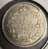 1907 Canadian 5ct Silver, AU. (18630)