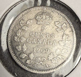 1909 Round Leaf Canadian 5ct Silver, XF. (18634)