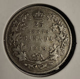 1918 Canadian Quarter, Circulated, (18664)