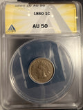 1860 Indian Head Cent, AU50 ANACS (18706)