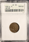1909-S Indian Head Cent, VF30 ANACS (18708)