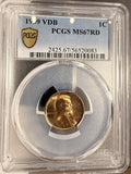 1909-P VDB Lincoln Wheat Cent, MS67RD, PCGS (18710) Fantastic Coin!