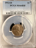 1913-D Lincoln Wheat Cent, MS64RB, PCGS (18724)
