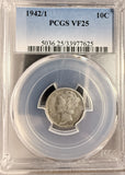 1942/1 Mercury Head Dime, VF25 PCGS, (18762)