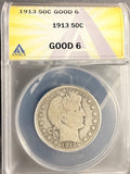 1913 Barber Half Dollar, GD-6 ANACS. (18782)