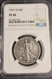 1921-D Walking Liberty Half Dollar, VF20 NGC. (18794)