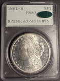 1881-S Morgan Silver Dollar, MS63 PCGS+CAC Rattler (18806)