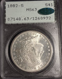 1882-S Morgan Silver Dollar, MS63 PCGS+CAC Rattler (18818)