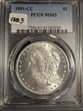 1891-CC Morgan Silver Dollar, MS63 PCGS (18838)