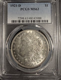 1921-D Morgan Silver Dollar, MS63 PCGS (18852)