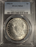 1921-S Morgan Silver Dollar, MS63 PCGS (18858)