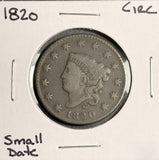1820 Coronet Large Cent, Small Date, Nicely Circulated (18975)