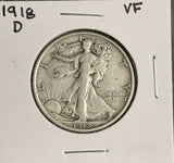 1918-D Walking Liberty Half Dollar, VF (18977)