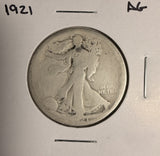 1921 Walking Liberty Half Dollar, Circulated (19092) Key Date