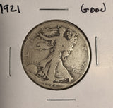 1921 Walking Liberty Half Dollar, Circulated (19094) Key Date