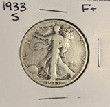 1933-S Walking Liberty Half Dollar, F+  (19106)