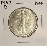 1937-D Walking Liberty Half Dollar, AU+. (19120)