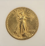 1907 High Relief $20 Saint, Roman Numerals MCMVII Flat Rim. MS61 NGC (19172)