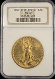 1907 High Relief $20 Saint, Roman Numerals MCMVII Flat Rim. MS61 NGC (19172)