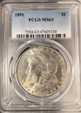 1891 Morgan Silver Dollar, MS63 PCGS.  (19278)
