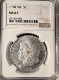 1878 8TF Morgan Silver Dollar, MS62 NGC (19290)