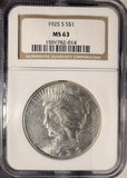 1925-S Peace Silver Dollar, MS63 NGC (19298)