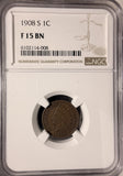 1908-S Indian Head Cent, F15. NGC. (19316)
