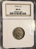 1918-S Buffalo Nickel, MS63 NGC. (19326)