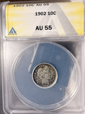 1902 Barber Dime, AU55 ANACS. (19330)
