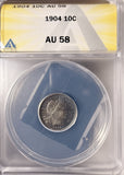 1904 Barber Dime, AU58 ANACS. (19334)