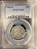 1843-O Seated Liberty Quarter, VF30 PCGS (19350)