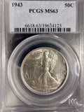 1943 Walking Liberty Half Dollar, MS63 PCGS  (19384)