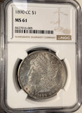 1890-CC Morgan Silver Dollar, MS61 NGC (19428)