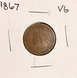 1867 Indian Head Cent  VG  (19464)