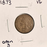 1873 Open Indian Head Cent  VG  (19478)