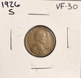 1926-S Lincoln Wheat Cent, VF+  (19560)