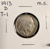 1913-D T-1 Buffalo Nickel, Choice Uncirculated, (19581)