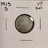 1913-S Barber Dime, VF Details. (19610)