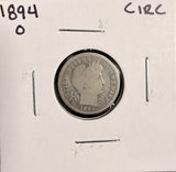 1894-O Barber Dime, Nicely Circulated. (19618)