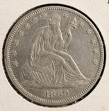 1869 Seated Liberty Half Dollar, Nice XF Det,  (19710)
