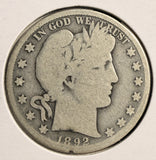 1892-S Barber Half Dollar, Key Date, Nicely Circulated. (19716)