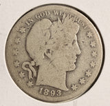 1893-S Barber Half Dollar, Key Date, Circulated . (19720)