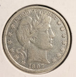 1907-D Barber Half Dollar, Nice XF. (19736)