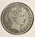 1913-S Barber Half Dollar, Nice F+. (19744)