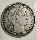 1913-S Barber Half Dollar, VF+,  (19818)