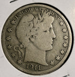 1911-D Barber Half Dollar, Nicely Circulated. (19879)