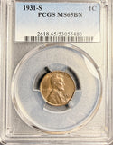 1931-S Lincoln Wheat Cent, MS65BN, PCGS  (19924)
